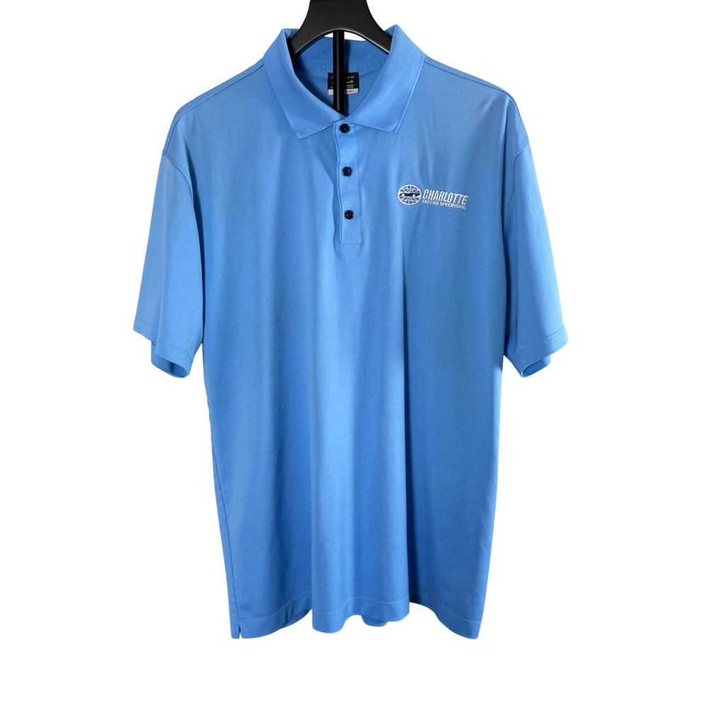 Nike Golf Charlotte Motor Speedway Polo Shirt Mens XL Blue Nike Fit Dry Racing